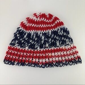 USA Handmade Womens Hand Knit Beanie Hat Cap 4th Of July Patriotic American Flag